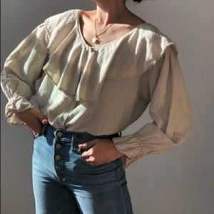 Vintage cotton and linen Limited Ruffle Blouse